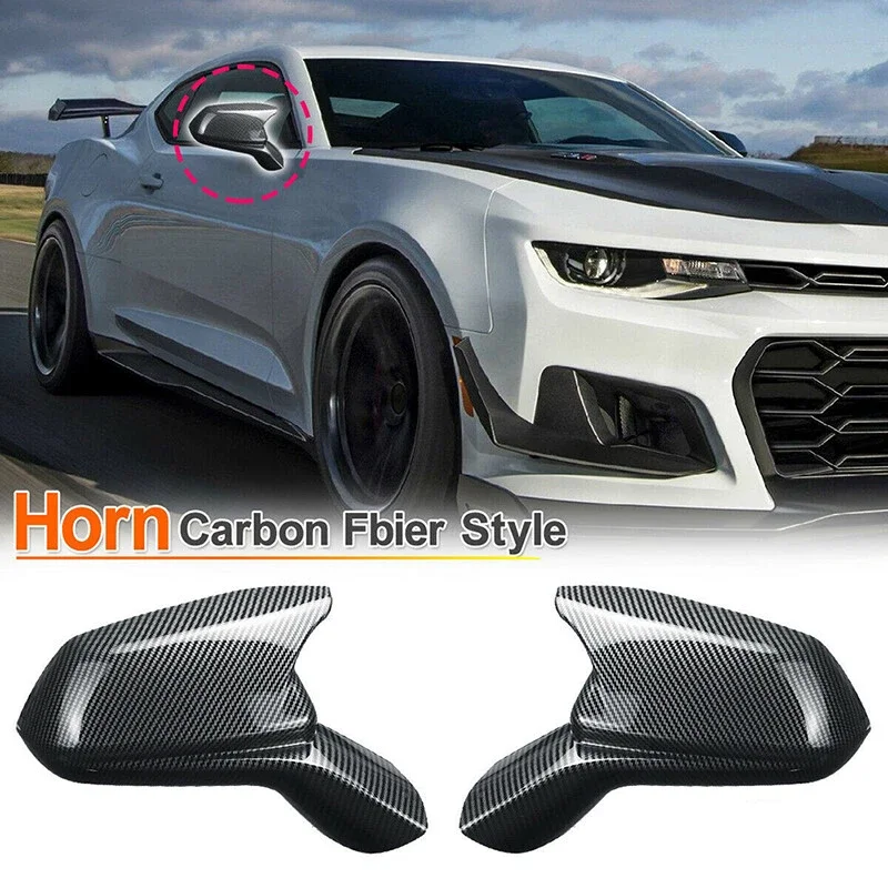 

2x Mirror Cap Cover For Chevy Camaro SS RS ZL1 LT 2016-2024 Horn Style Door Side Mirror Cover Rearview Side Mirror Cover