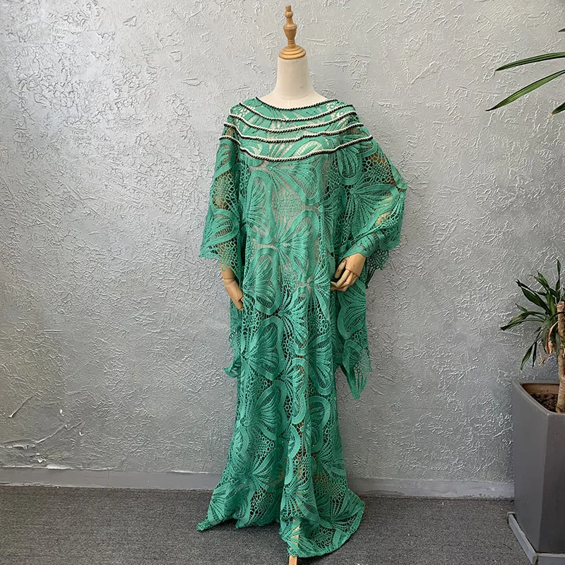 African Dresses For Women Guipure Lace Water Soluble Fabric 2022 Embroidery Muslim Fashion Dashiki Abaya Dubai Boubou Dress