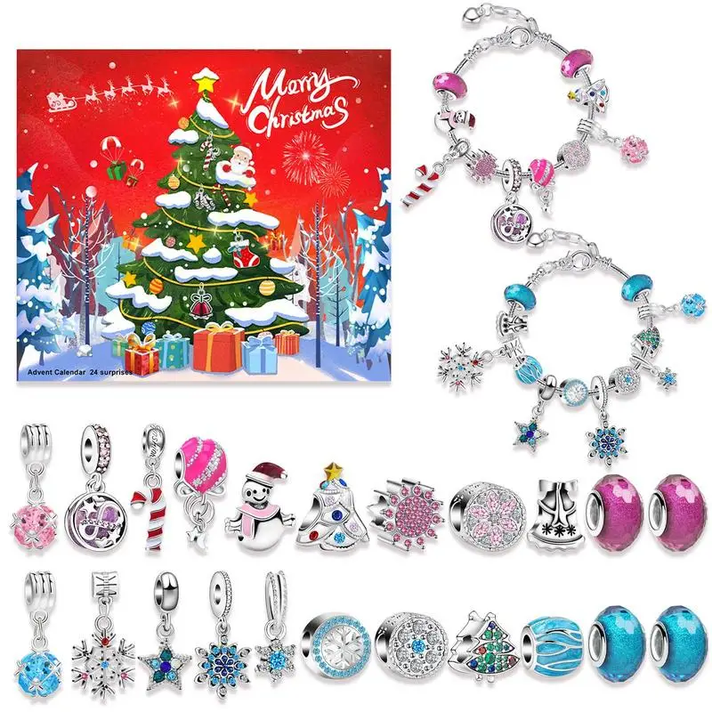 2024 Christmas Advent Calender Gift Box Creative DIY Snowman Santa Claus Bracelet Countdown Calendar Box for Girls New Year Gift