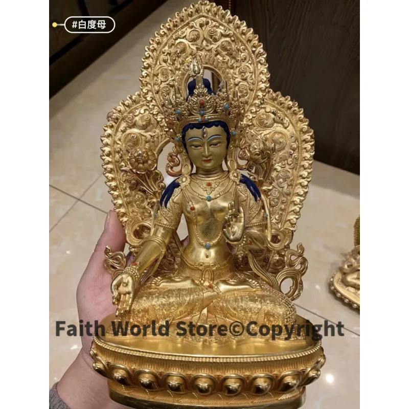 Tibet Buddhism High quality gilding Guru White Tara Guanyin Buddha copper statue HOME family safe healthy effective protection