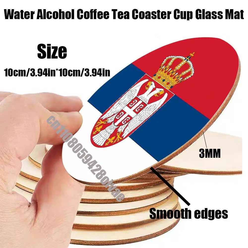 For Serbia Serbian coat of arms Water Coffee Tea Coaster Cup Glass Mat 10CM Wood Round Dining desk Decoration