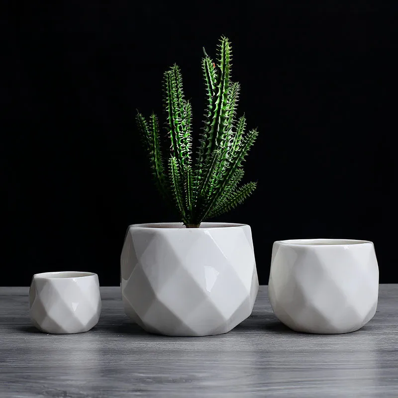 Creative Ceramic Diamond Geometric Flowerpot Simple Succulent Plant Container Green Planters Small Bonsai Pots Home Decoration