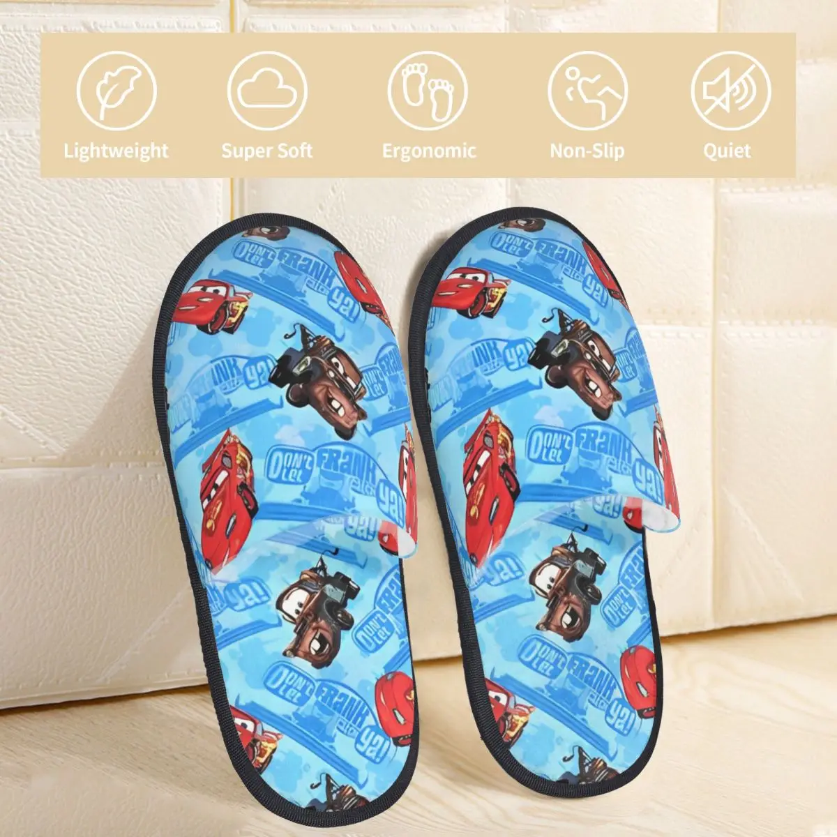 Lightning Mcqueen And Sally Furry Slippers Anti Slip Cozy Memory Foam Slides Living Room