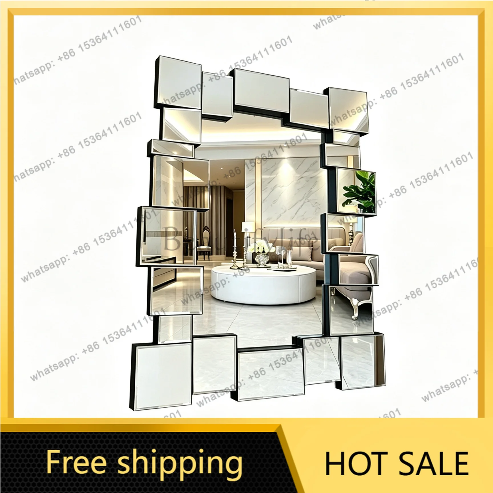 PG small square mirror splicing bathroom mirror simple wall hanging porch decoration bedroom dressing mirror