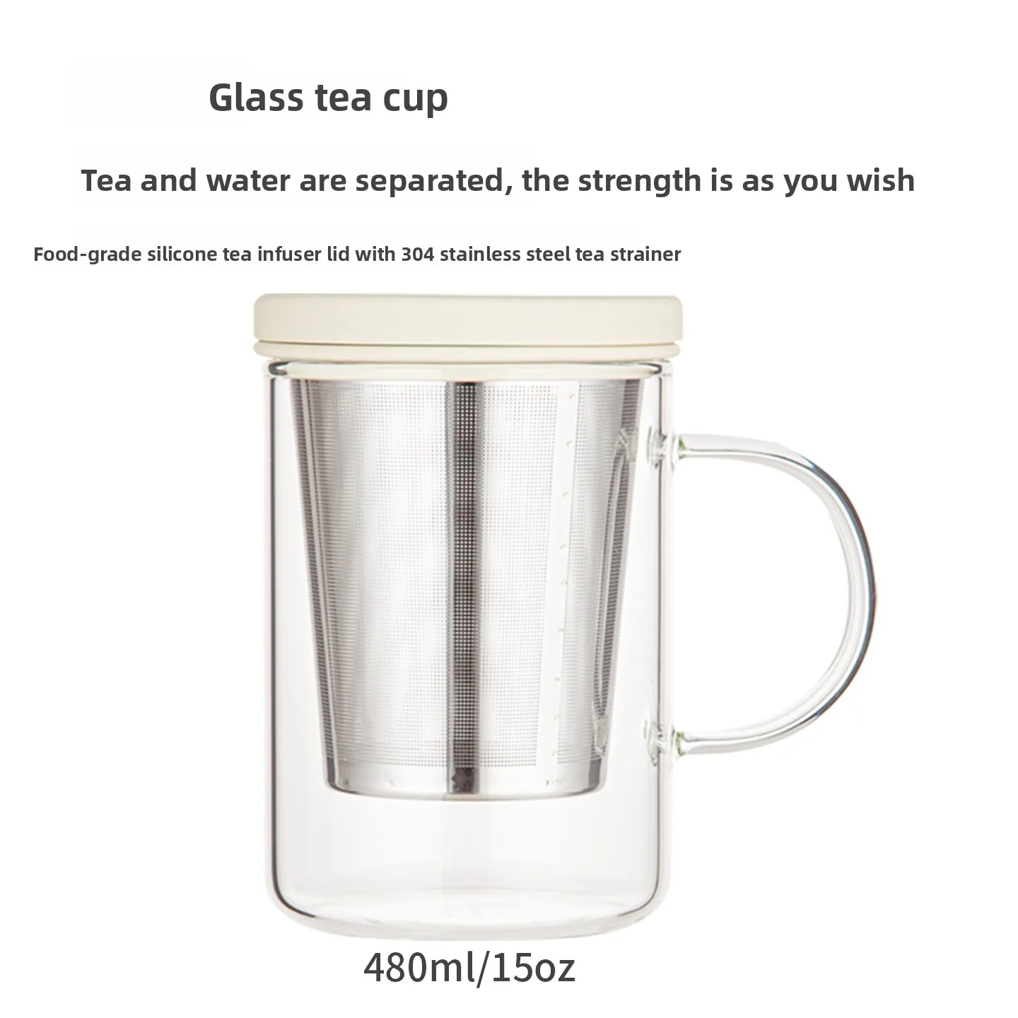 

Emoi Glass Tea Cup with Lid Stainl Steel Tea Strainer for Office Use Men's Sle Home Commercial Tea Water Separation Cup