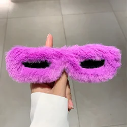 Soft Full Woollen Sunglasses Women For Men Y2K Trend Fur Velvet Pink Sun Glasses Female Luxury Brand Designer Eyeglasses UV400