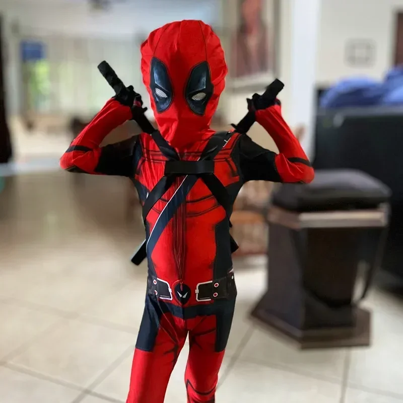 Kids Deadpool Bodysuit Superhero Cosplay Jumpsuit Suit Boys Fantasy Movie Character Peter Parker Dress Up Mask Costume  fencing