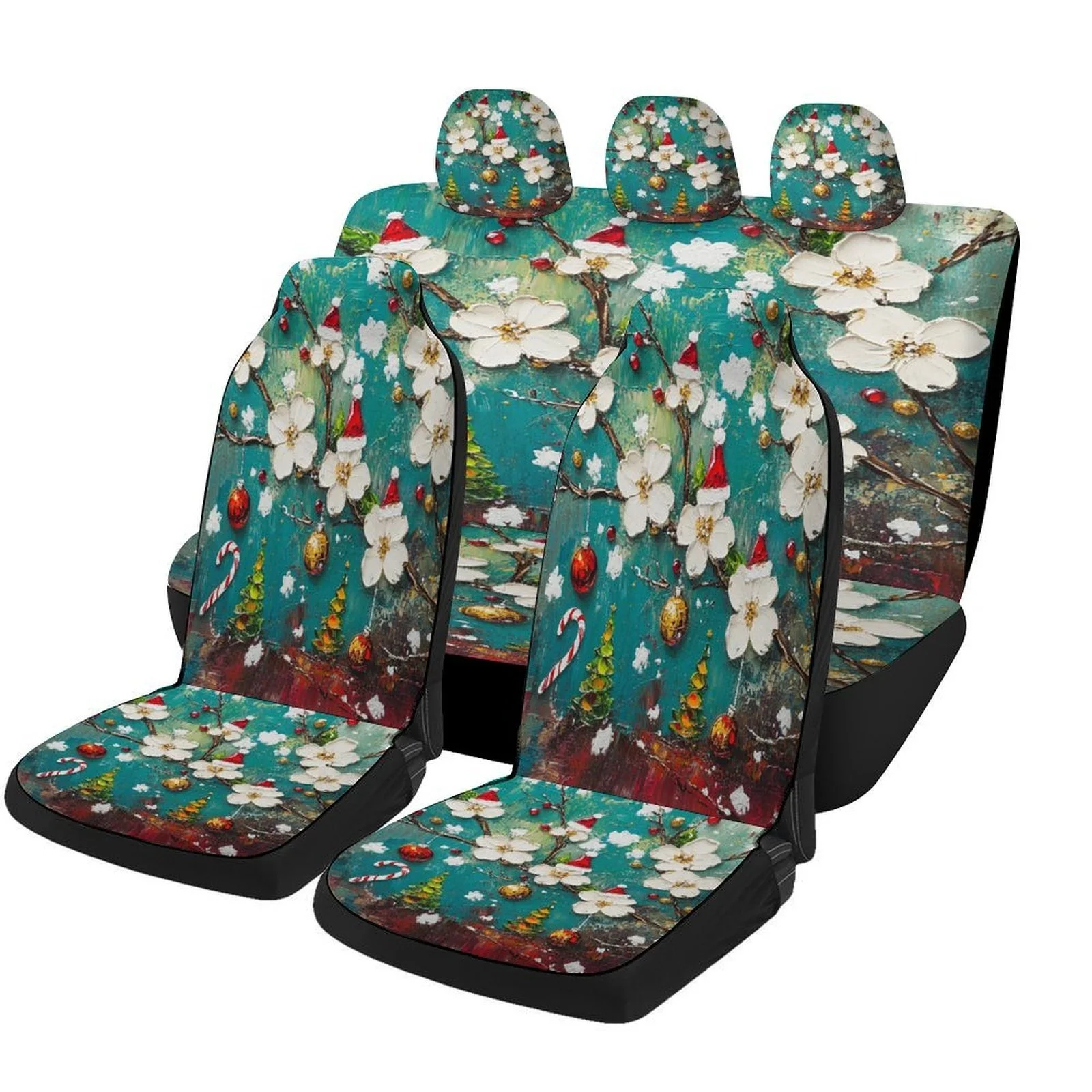Set Of Car Seat Covers Featuring A Christmas Blossom Theme, Suitable For A Wide Range Of Vehicles. These Stylish, High-Quality P