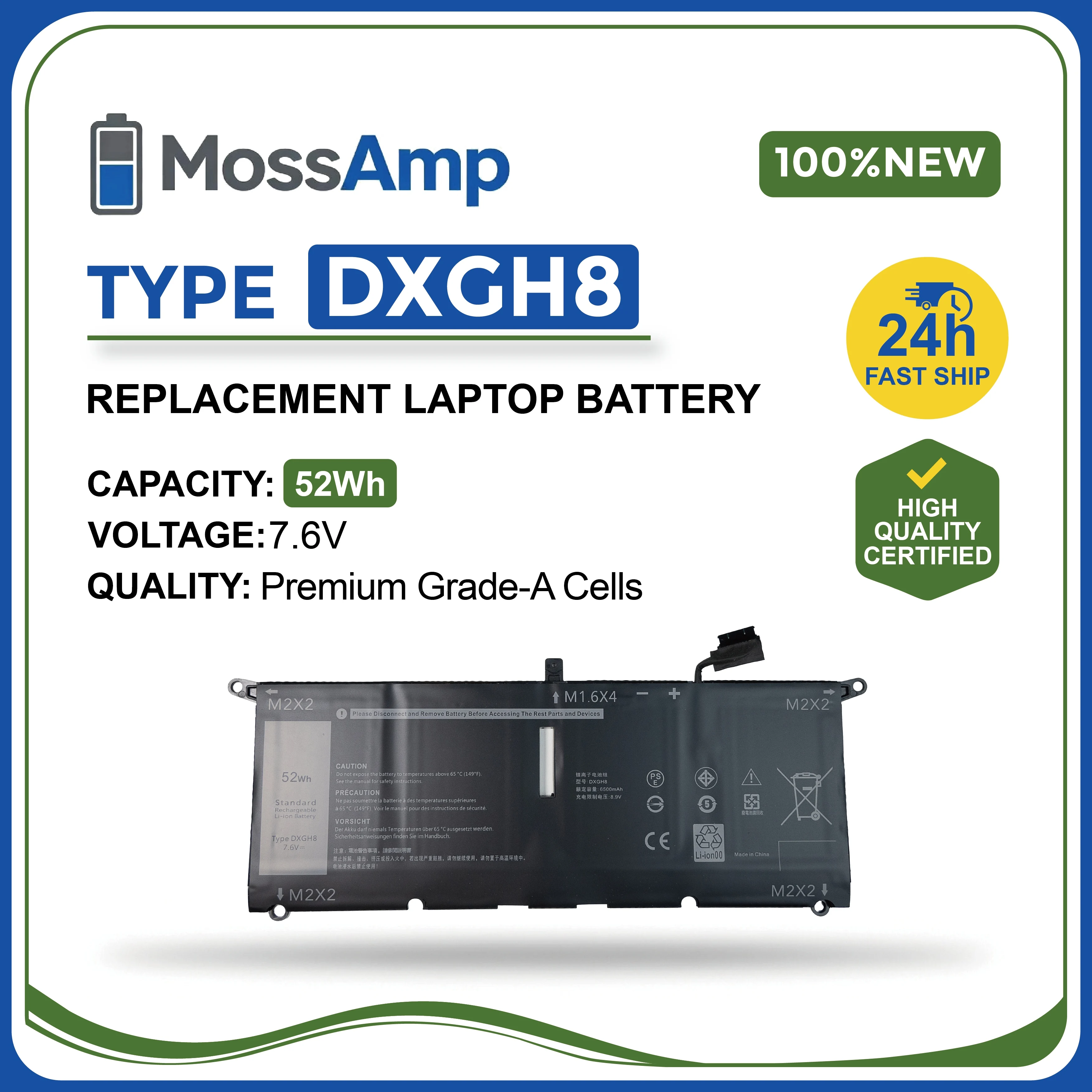

MossAmp DXGH8 for DELL XPS 13 9370 9380 7390 Inspiron 7490 Vostro 5390 5391 DGV24 fits HK6N5 V48RM DGV24 H754V