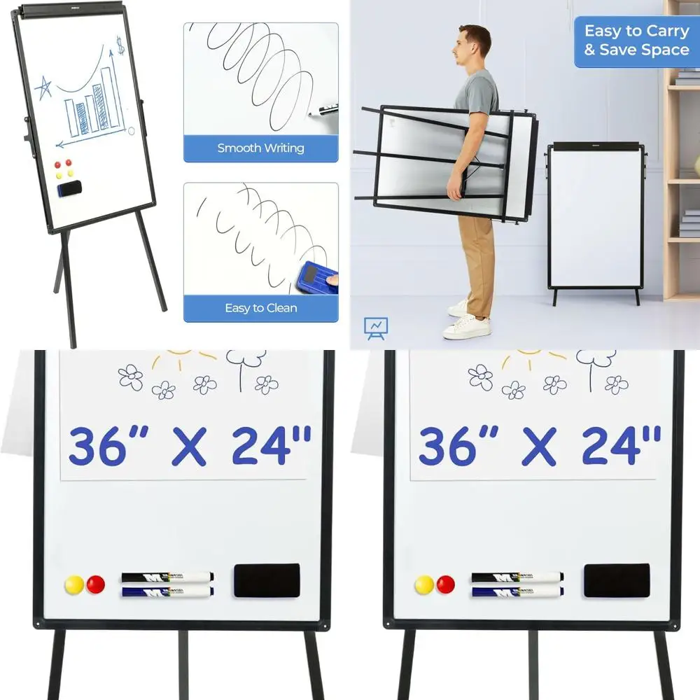 

Portable Magnetic Whiteboard Stand with Adjustable Height, 36x24in, Black for Office, School, and Teaching