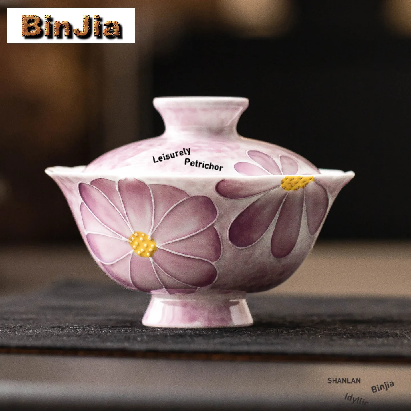 

87ml Hand-painted Purple Daisy Gaiwan Boutique Tea Tureen Tea Bowl with Lid Kit Tea Maker Cover Bowl Tea Ceremony Decoration