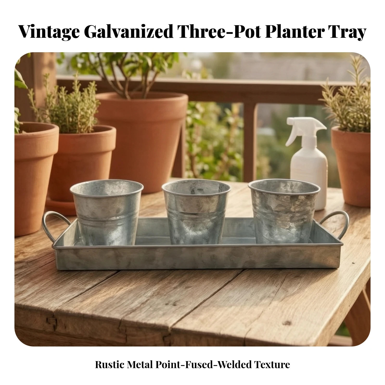 Herb Planter Set Farmhouse Planter with Tray Plant Pot Handled Flowerpot Sturdy for Tabletop, Windowsill