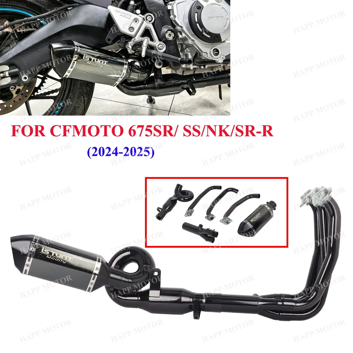 

Для CFMOTO 675SR 675SRR 675SS 675NK все года выхлопная система мотоцикла надевается на выхлопную систему 675SR со съемным DB Killer