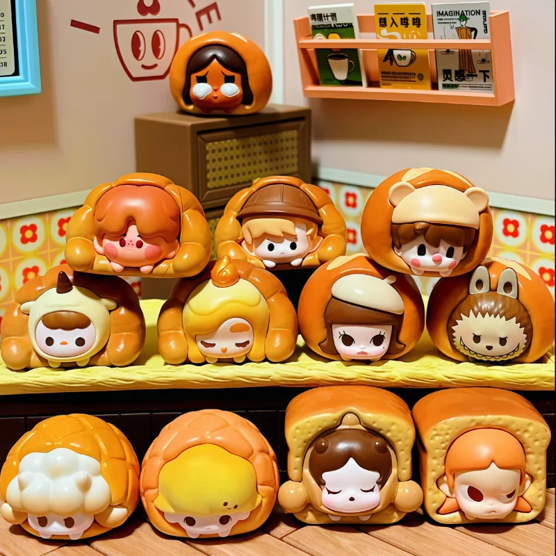 Original Bean Baked Bread Series Mini Doll Kawaii Anime Figure Labubu Skullpanda Desktop Toys Ornaments Surprise Gift Collection