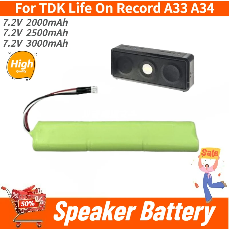 

7.2V 2000mAh 2500mAh 3000mAh High Quality Speaker Battery for TDK Life On Record A33 A34 Brand New Replacement Battery