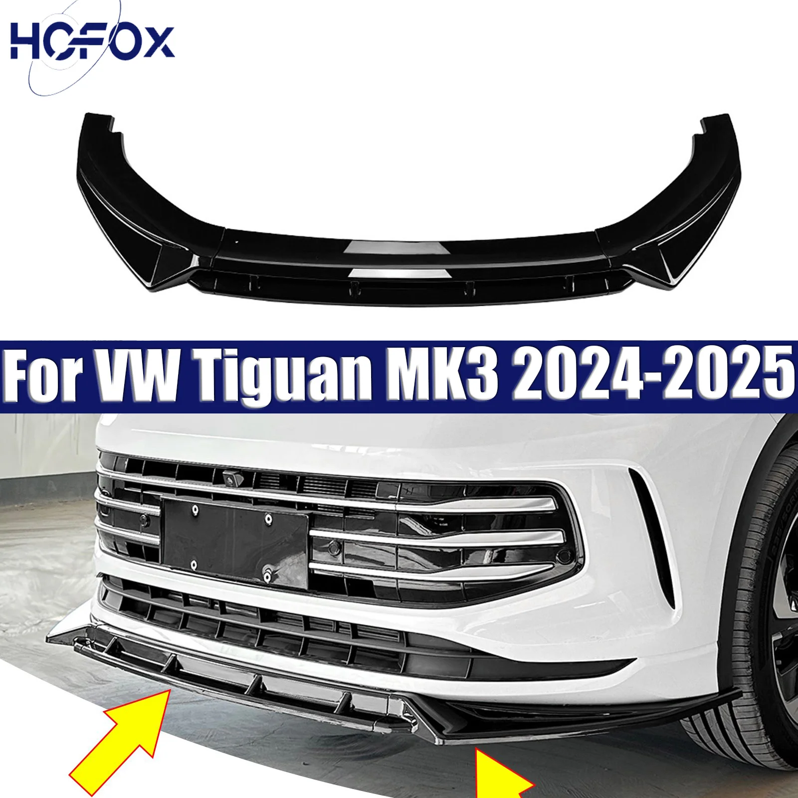 

For VW Tiguan MK3 2024-2025 Front Bumper Lip Spoiler Splitter Glossy Black ABS Plastic Carbon Fiber Look Print Cars Accessories