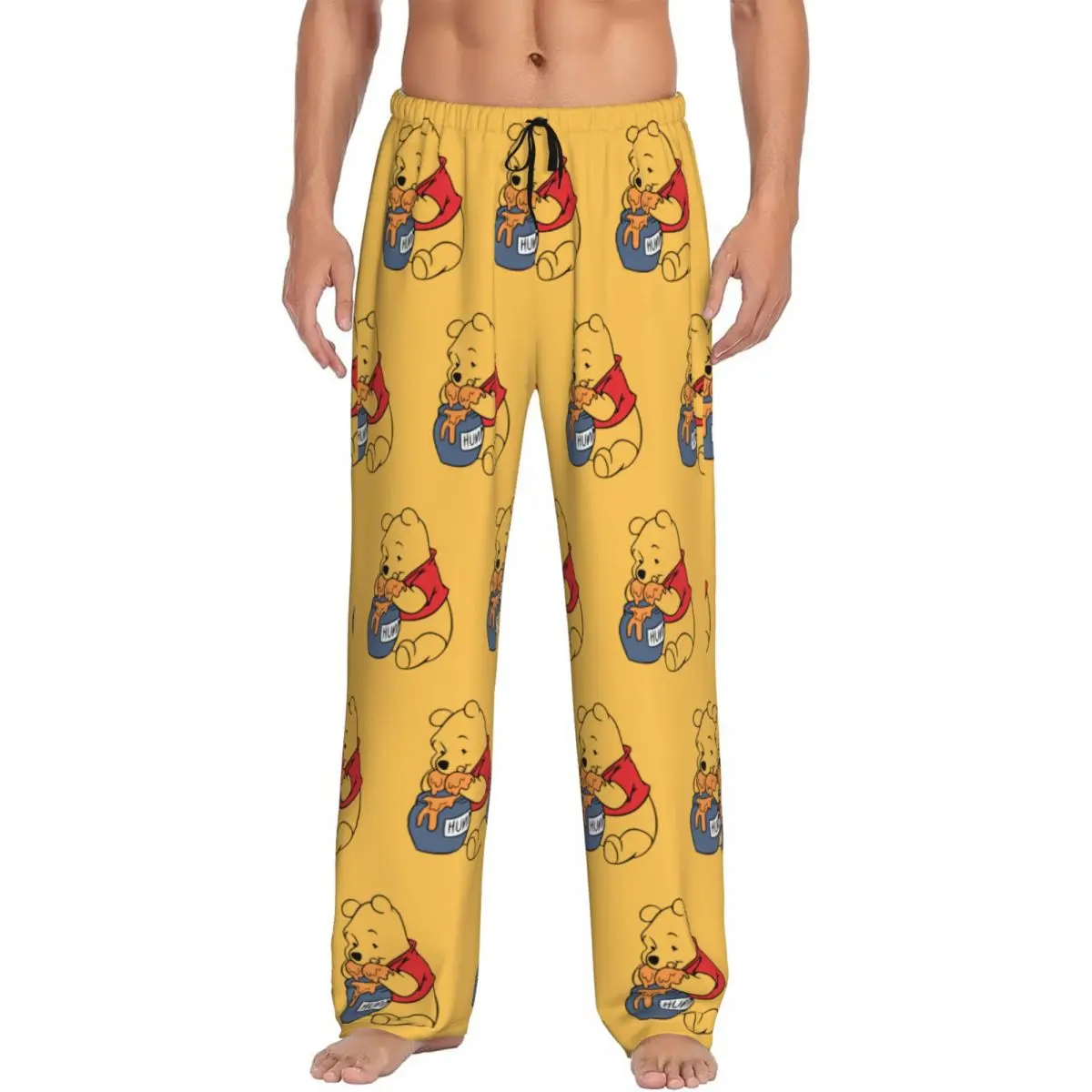 Custom Winnie The Pooh Pajama Pants Men's Cute Animation Sleepwear Lounge Sleep Bottoms Stretch with Pockets