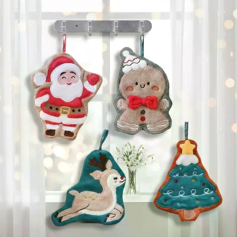 المرجان الصوف عيد الميلاد سانتا كلوز مناشف اليد امتصاص الماء التجفيف السريع منشفة اليد شجرة عيد الميلاد جرس المطبخ الحمام