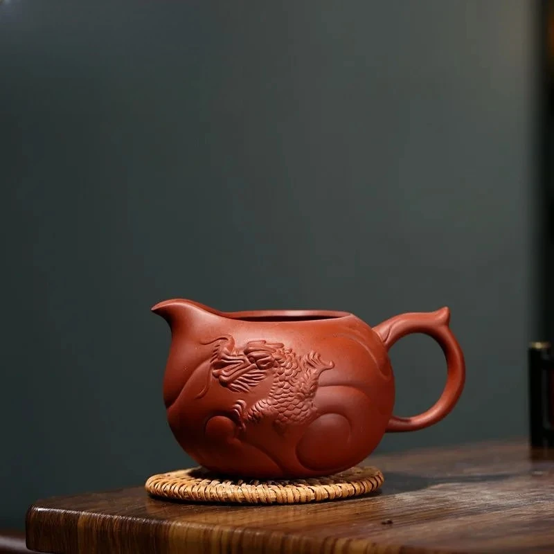 

340 мл Бутик Исин Фиолетовый Глиняный Чайный Кувшин Ручной Работы Рыба Дракон Справедливость Чашка Необработанная Руда Перегородка Грязи Шаai Китайский Чайный Набор Цзыша