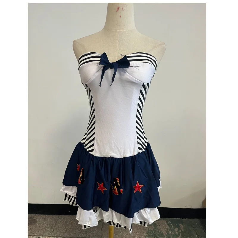Pin-up Navy Blue sailor costume for Girl With Hat Cosplay Carnival Purim Dress