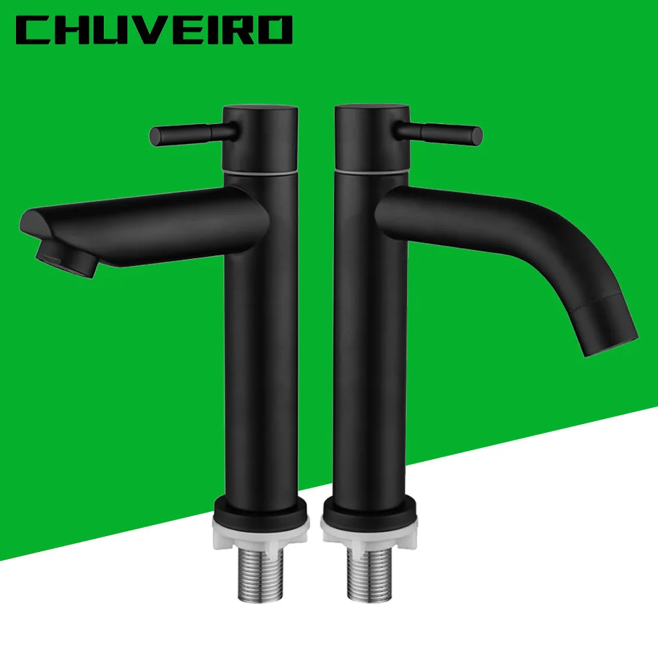 

Одиночный смеситель для холодной воды, матовый черный смеситель из нержавеющей стали 304 для раковины в ванной комнате, смеситель для воды, быстро открывающийся смеситель для туалетной комнаты, смеситель для раковины