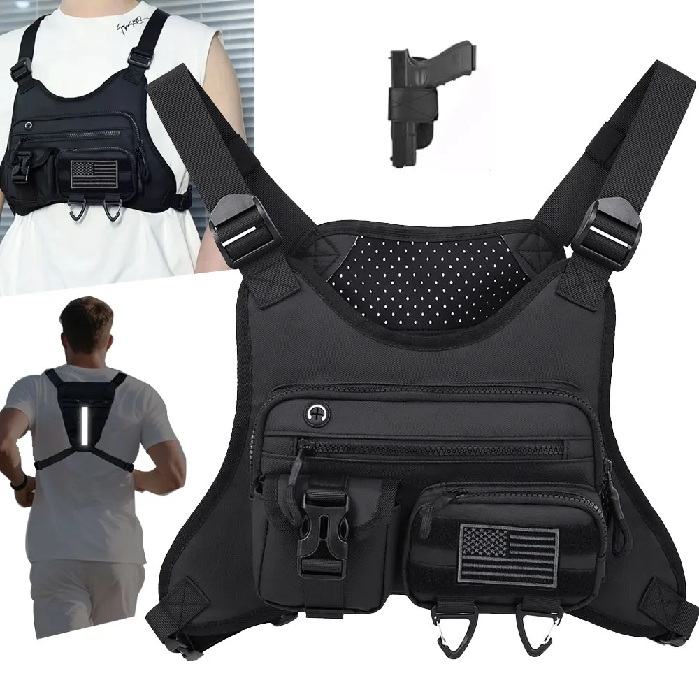 Angeln Weste Brust Tasche Taktische Molle Front Rucksack Outdoor Laufen Klettern Rig Beutel Leichte Männer Sport Jagd Fanny Pack