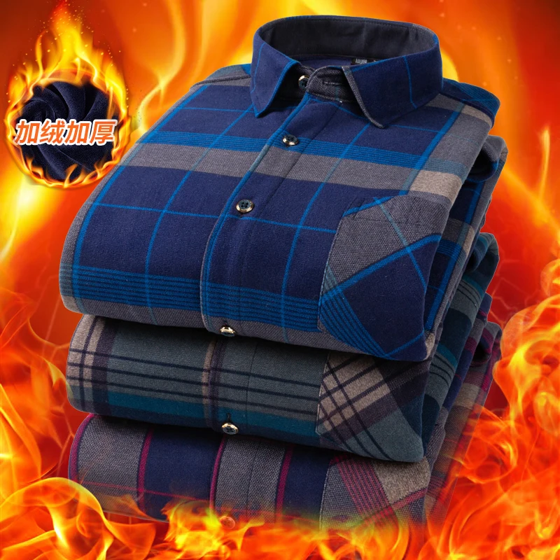 Autumn Winter New Casual Men\'s Fashion Long Sleeve Plaid Shirt Thick Warm Men\'s Casual High Quality Soft Large Size Shirt L-4XL