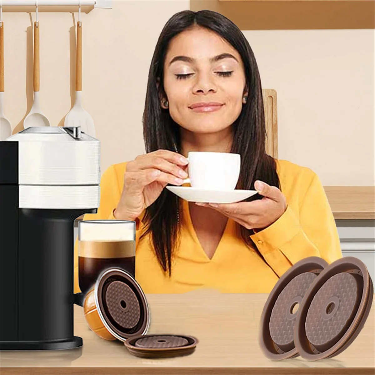 4Pcs Coffee Capsule Lids, Food Grade Silicone Caps for Nespresso Vertuo Pods, Vertuo Pod Lid for Refillable Nespresso