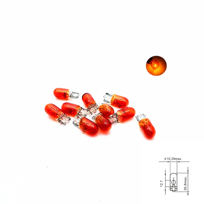 

10pcs Car W5W T10 194 158 Halogen Lights 12V 5W Amber/Orange Lamp Instrument Reading Light Interior Clearance Bulbs