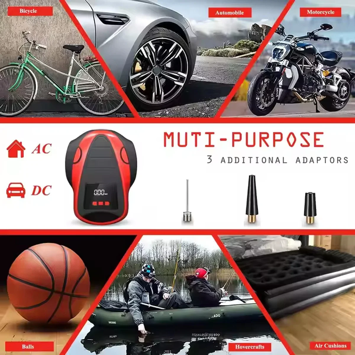 12V/110V Portable Car Tire Inflator Air Compressor Pump, Wired Electric Auto Air Pump with Digital Pressure Gauge for Bike Infl