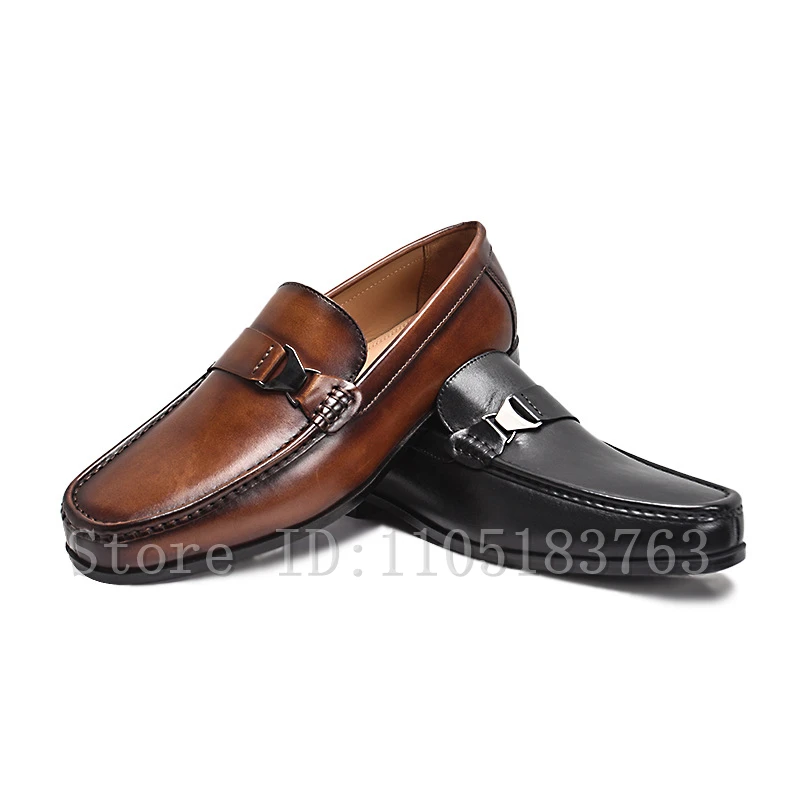 

Men's Classic Leather Penny Loafers Elegant Slip-On Dress Shoes with Metal Buckle Comfortable Footwear for Business Work Party