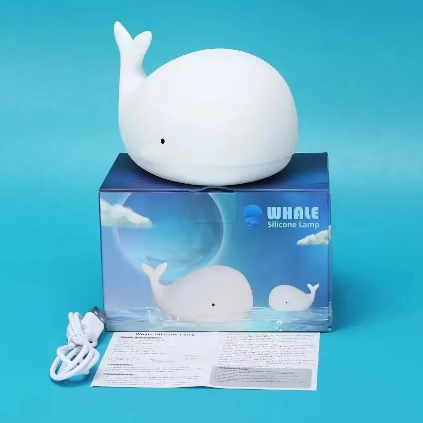 7 colors Night Light Cute Whale Animal Silicone USB Rechargeable Nightlights Room Decorations Table LED Lamp Gifts For Children