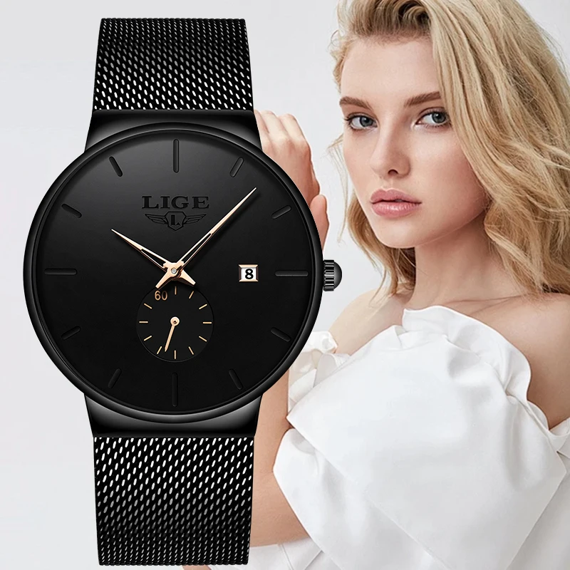 

LIGE Elegant Luxury Quartz Woman Watch Stainless Steel Belt Fashion Casual Auto Date Simple Dial Watches For Women Female Gifts