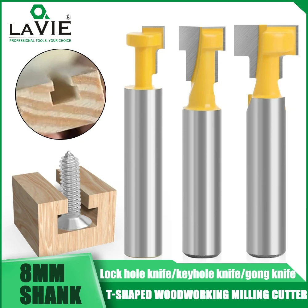 LAVIE 8mm Shank T-Slot Cutter Router Bit Set Key Hole Bits Hex Bolt T Slotting Milling Cutter for Wood Woodworking Tool  Фреза