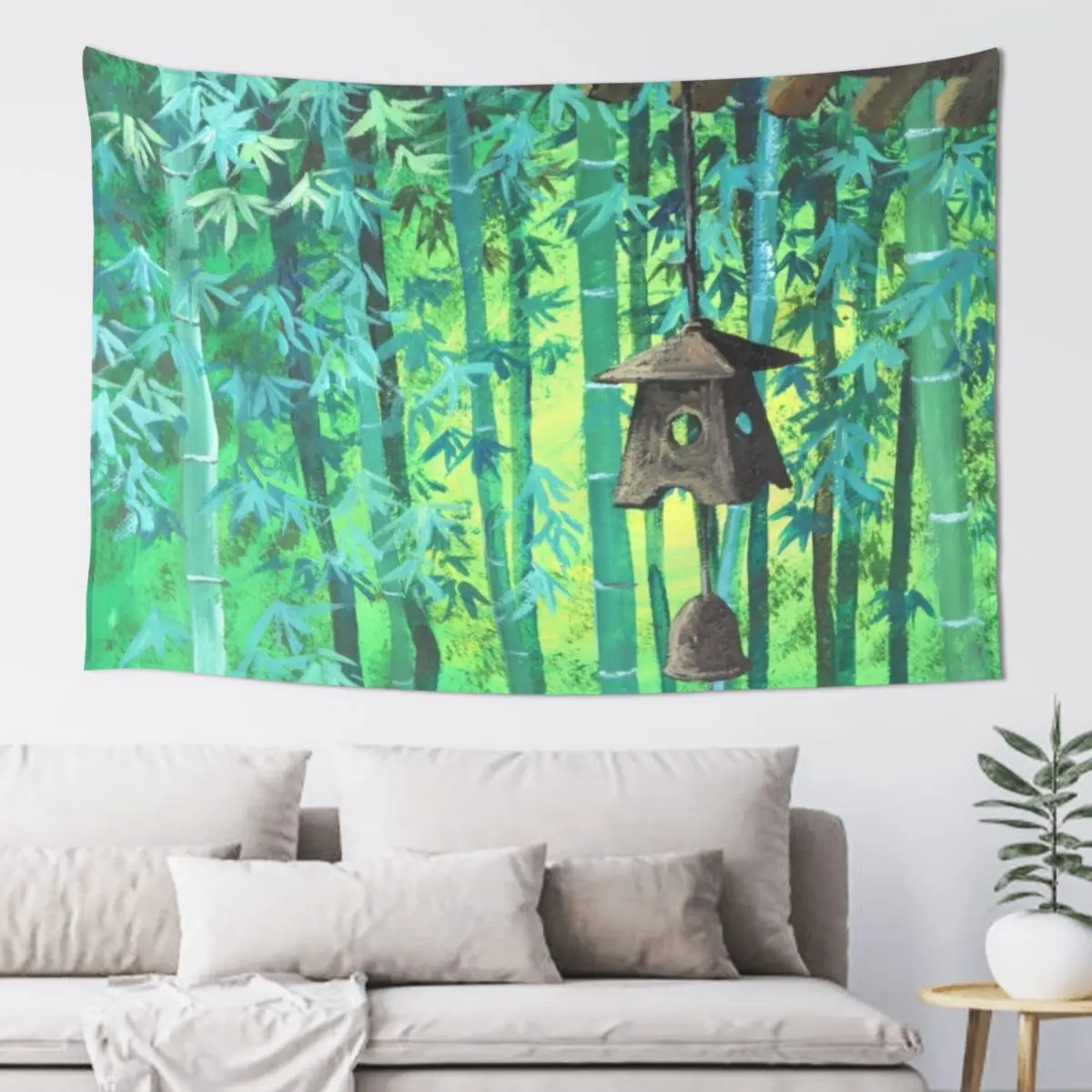 Summer Meditation Zen Japanese Garden Wind Chimes Bamboo Tapestry Room Decorations Wall Tapestries Tapestry