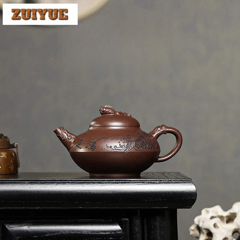 

300ml Antique Yixing Purple Clay Teapots Handmade A Stroke Of Luck Pot Raw Ore Purple Mud Kettle Zisha Tea Set Cafes Collection