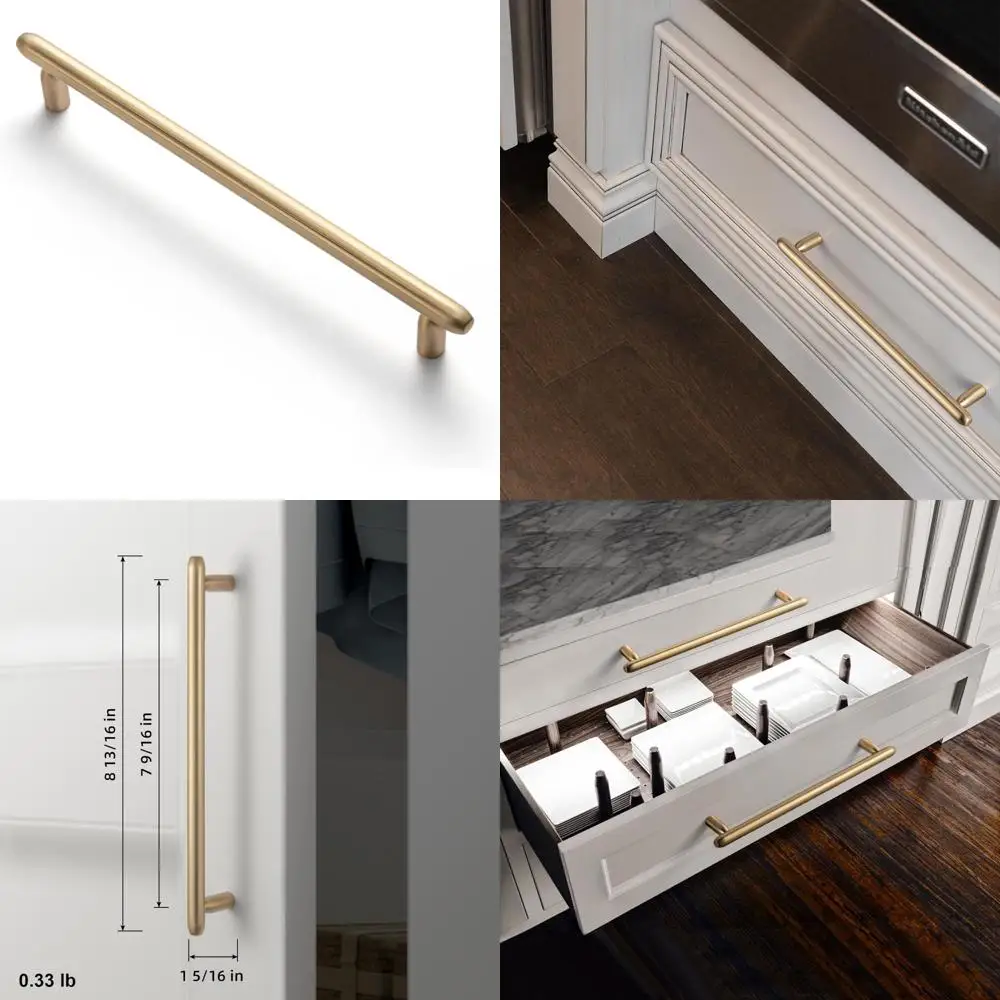 

Гладкие цилиндрические ручки цвета шампанского, бронза, 7-9/16 дюймов, для кухонных шкафов и мебели — ручки современного линейного дизайна