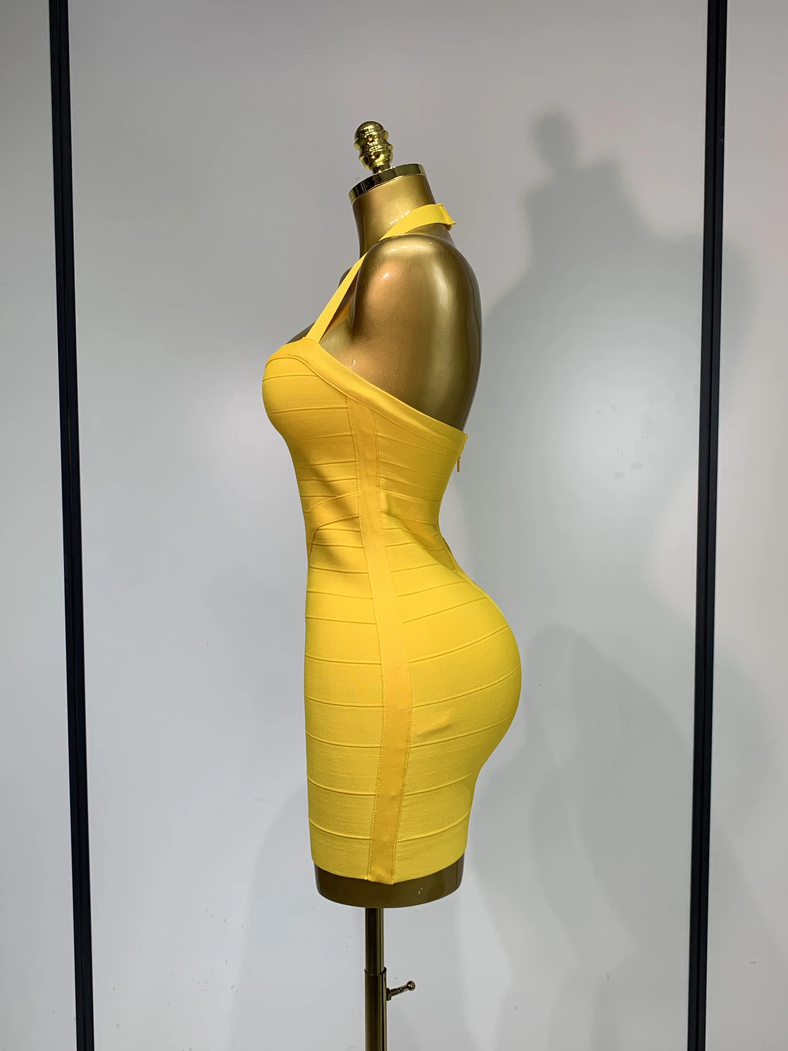 yellow bandage dress backless MIDORI MINI BANDAGE DRESS