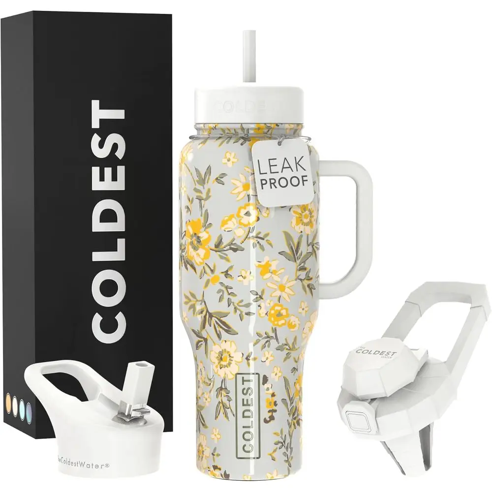 

Герметичный изолированный стакан из нержавеющей стали с ручкой, соломинкой и 3 крышками — емкостью 36 унций, основание подстаканника