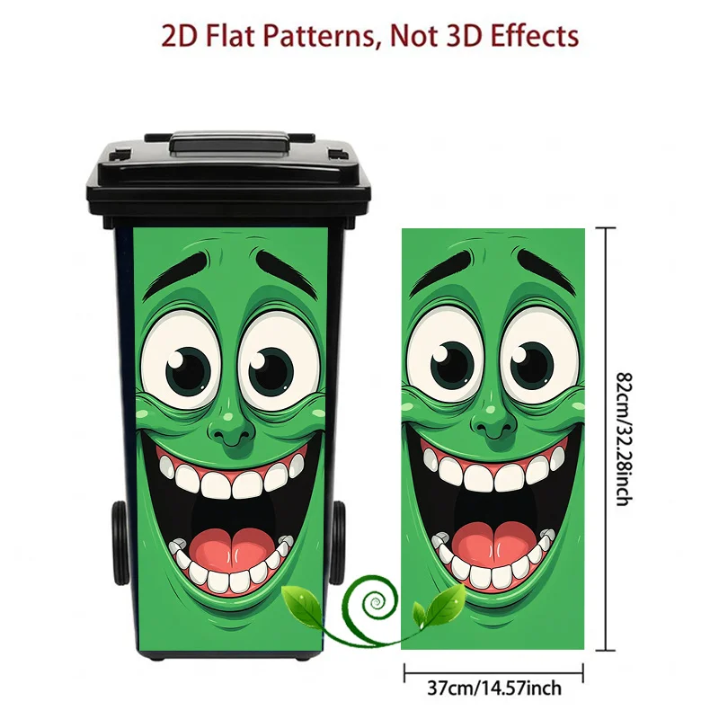 1pc Green Funny Expression Themed Trash Can Decal Wall Sticker, suitable for outdoor trash cans, walls and home decoration