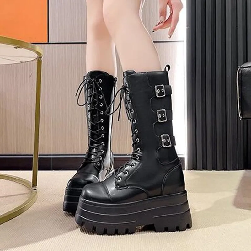 11cm Chunky Platform Ankle Boots Women 2027 New Autumn Winter Motorcycle Boots Woman Thick Bottom Non Slip Leather Combat Boot