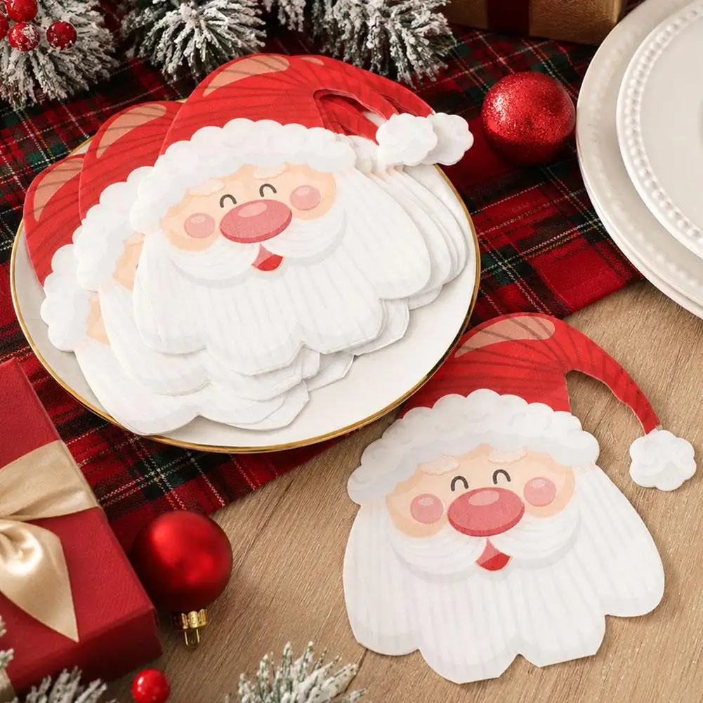 20Pcs Disposable Christmas Napkins Santa Claus Cocktail Beverage Napkins Gingerbread House Christmas Dinner Napkins Party Supply