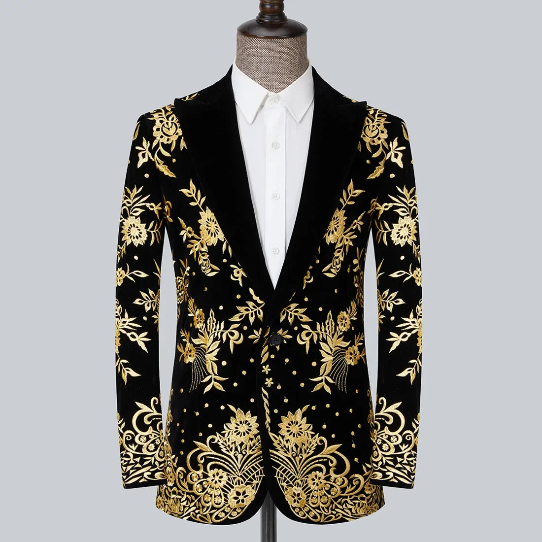 Setelan jas mewah untuk pria, jas mewah, Blazer applique warna emas, pakaian kerja Bisnis Pria elegan, mantel jaket, pakaian Prom