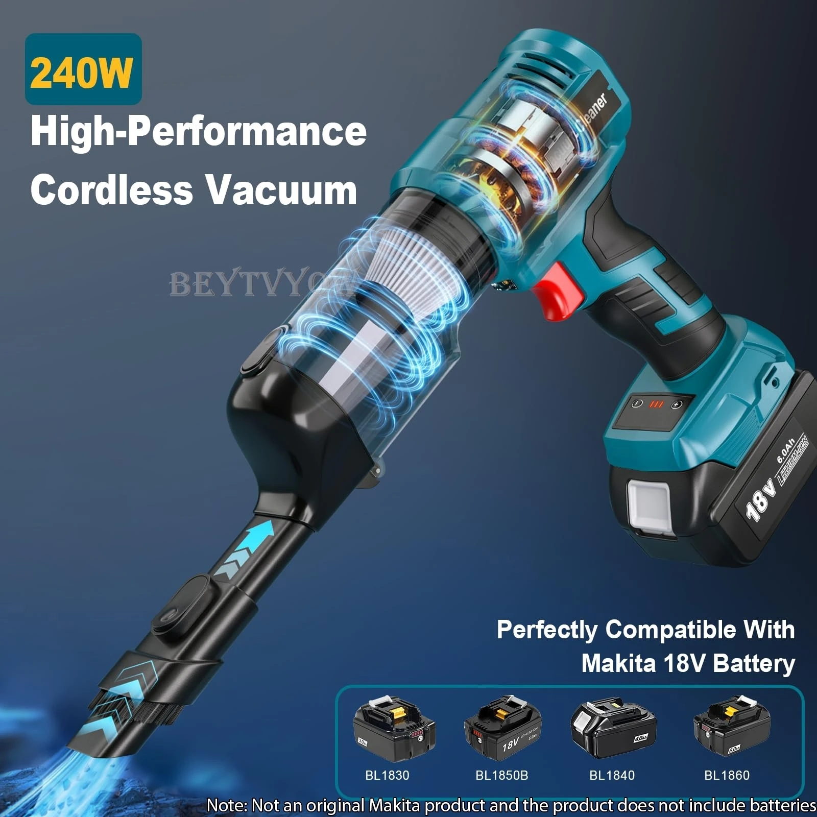 

240W Cordless Vacuum Cleaner for Makita 18V Battery Electric Handheld Vacuum Cleaner with 105AW Powerful Suction for Carpet Car