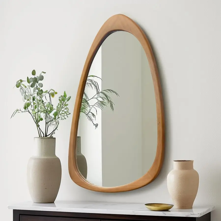 

Irregular Wall Mirror for Bathroom,Wood Asymmetrical Rustic 19.5 x 30.5 inch Farmhouse Vanity Unique Walnut Decorative Large Mir