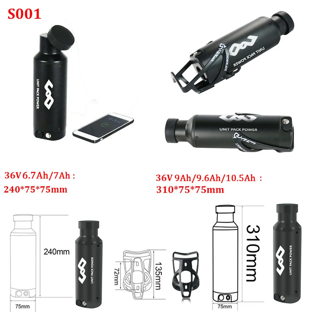 Ebike Bottle Battery 36V 10.5AH Small Mini E-bike Bicycle Batteries G30 San-yo Cell with USB for 250W 500W Motor