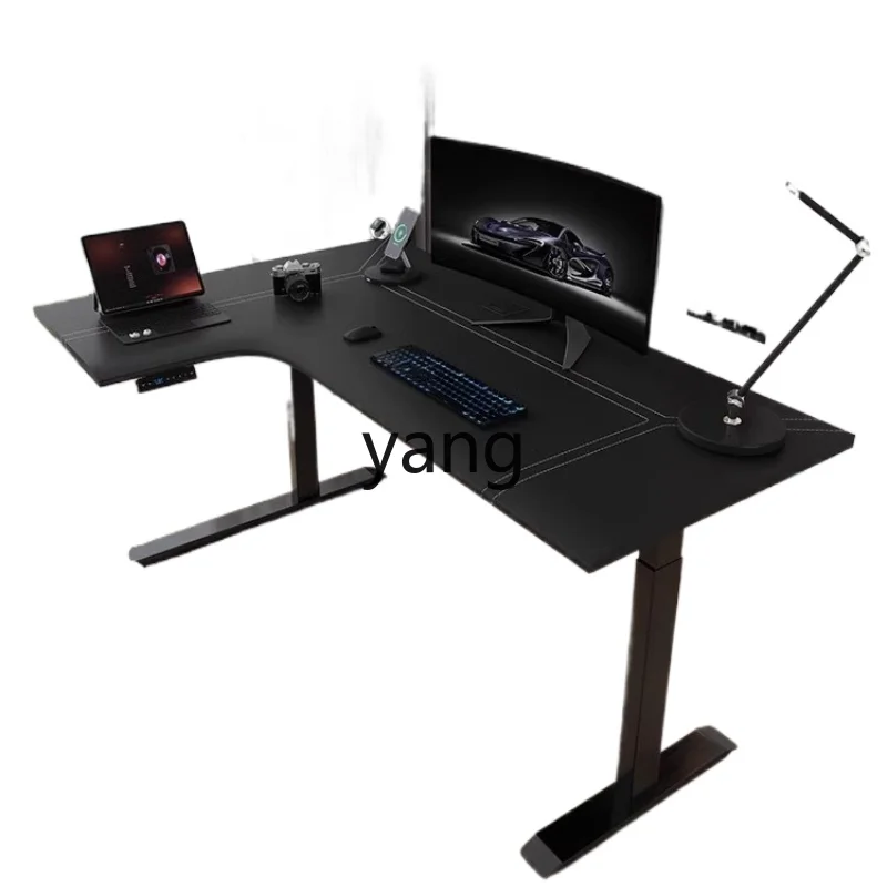 

Yjq Corner Electric Lifting Desktop Computer Desk Home Leather Study Workbench Desk