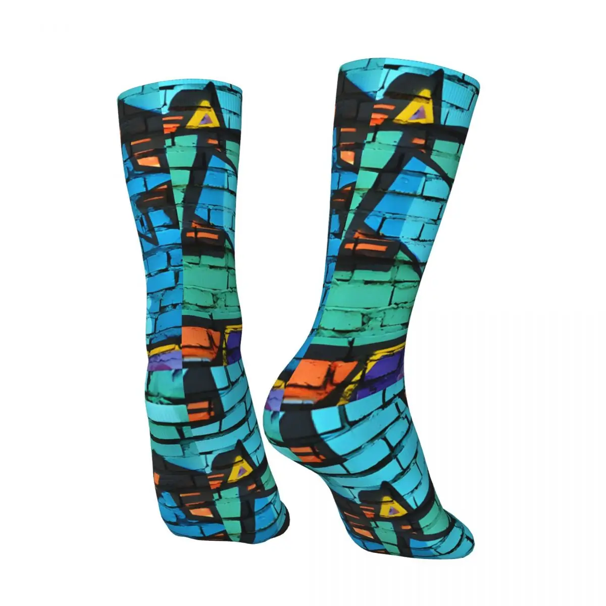 Crazy compression Graffiti Inspired Wall Sock for Men Harajuku Seamless Pattern Crew Sock Casual