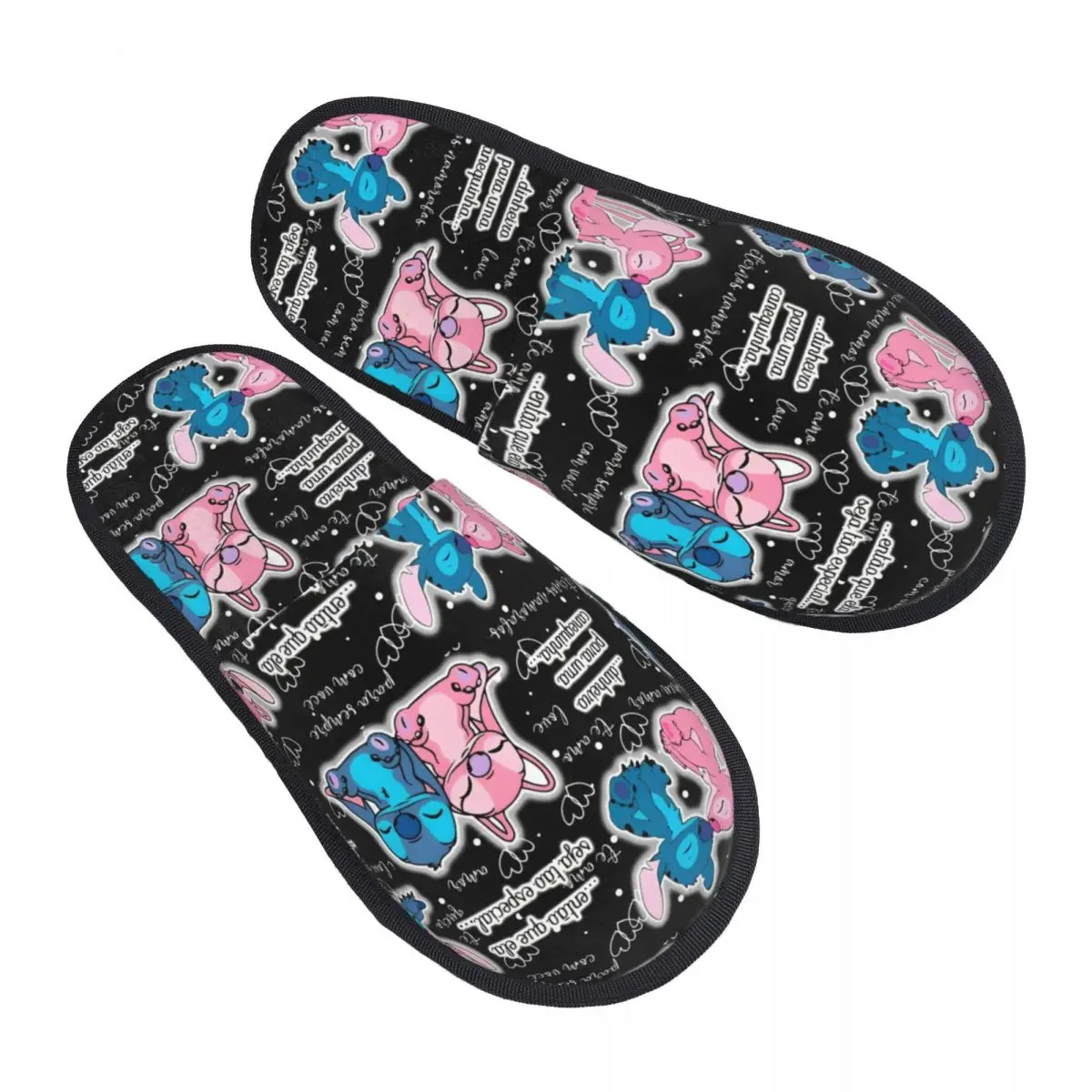 Winter Slippers Lilo Stitch Angel Love Accessories Household Fur Slippers Slides Bedroom Soft Non Slip Slides