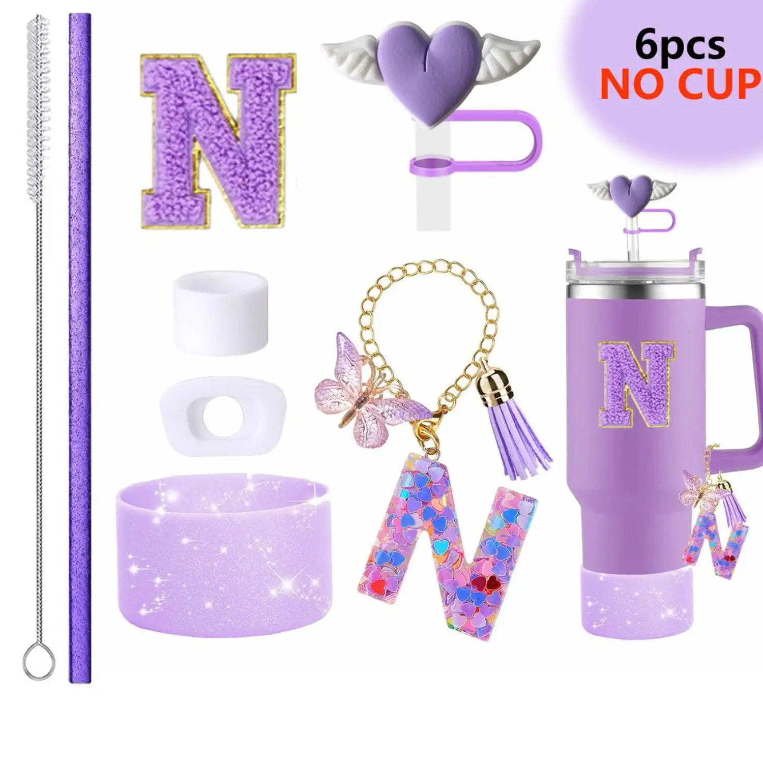 Ins Bow Tassel Letter Charms Leak Stopper for Stanley Tumbler Heart Straw Topper Cup Sleeve Compatible Straws Accessories - view 3